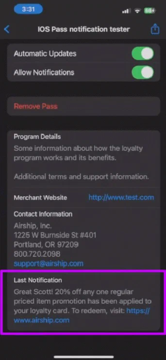 Wallet Push Notifications Wallet Push Notifications
