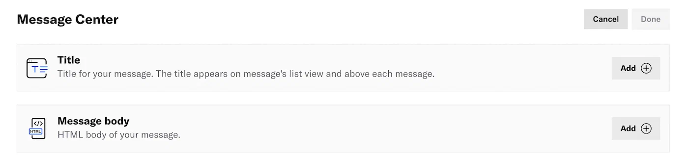 Message Center content Message Center content